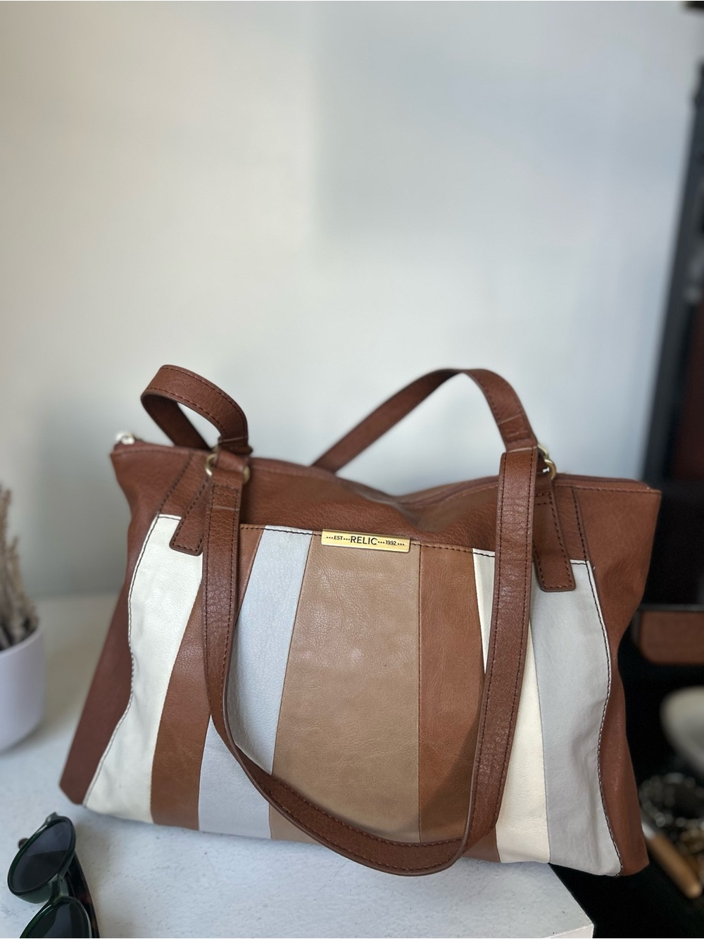 Relic Brown Multi-Panel Leather Tote Bag - Picture 2 of 11